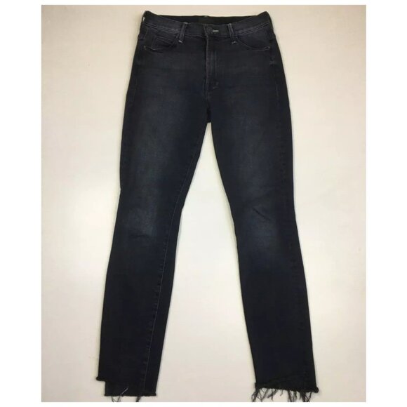 MOTHER Black Stunner Zip Ankle Step Fray Raw Hem 5 Pocket Logo Hardware Jeans - Picture 1 of 13